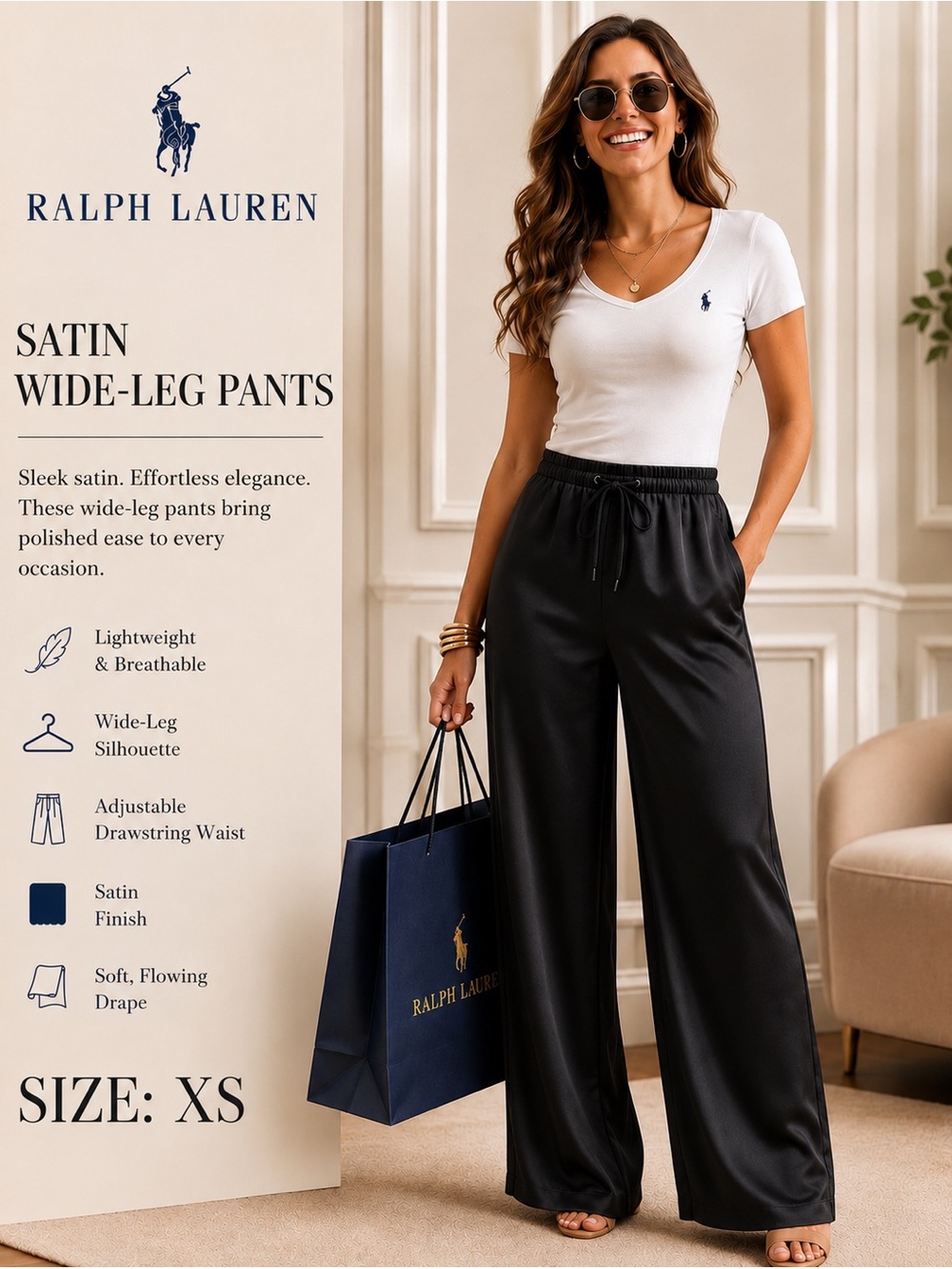 Women Ralph Lauren Black Wide-Leg Pants